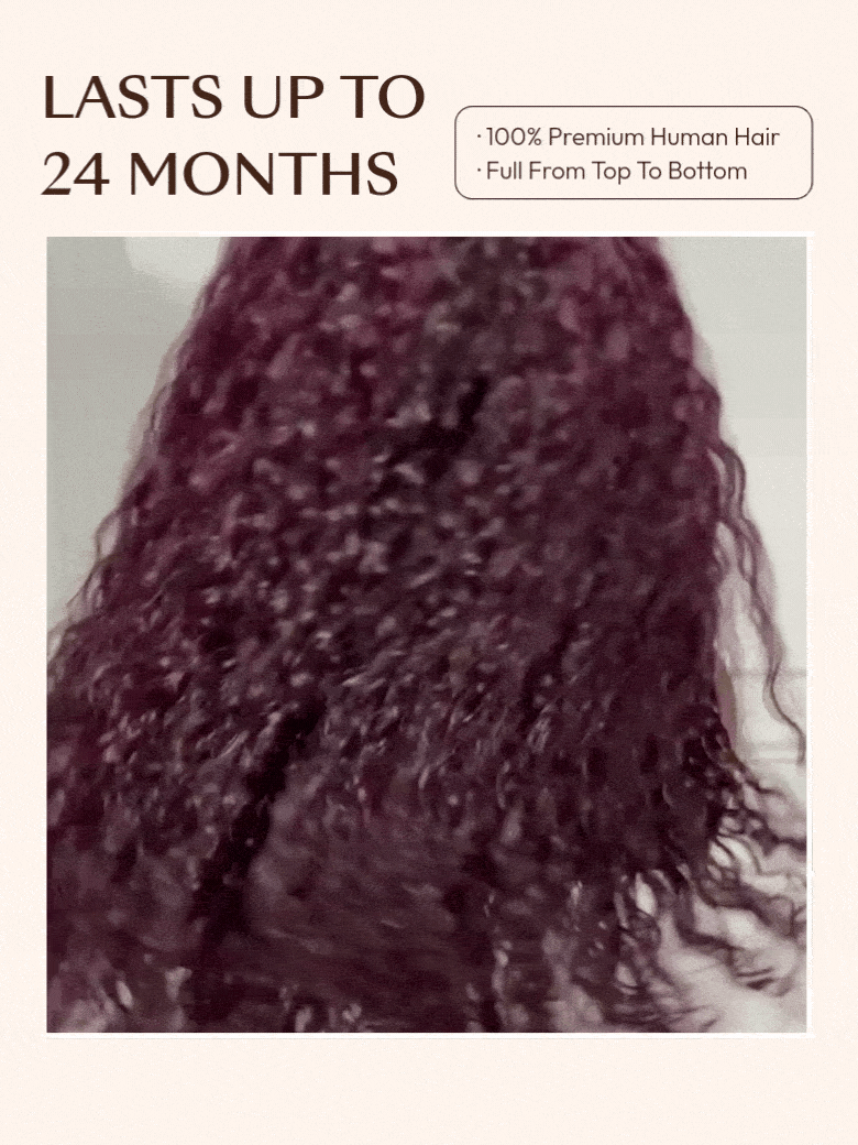UNice 13x4 Bye-Bye Slip™ Lace Frontal Black Cherry Water Wave Glueless Drawstring Wig 100% Human Hair 150% Density