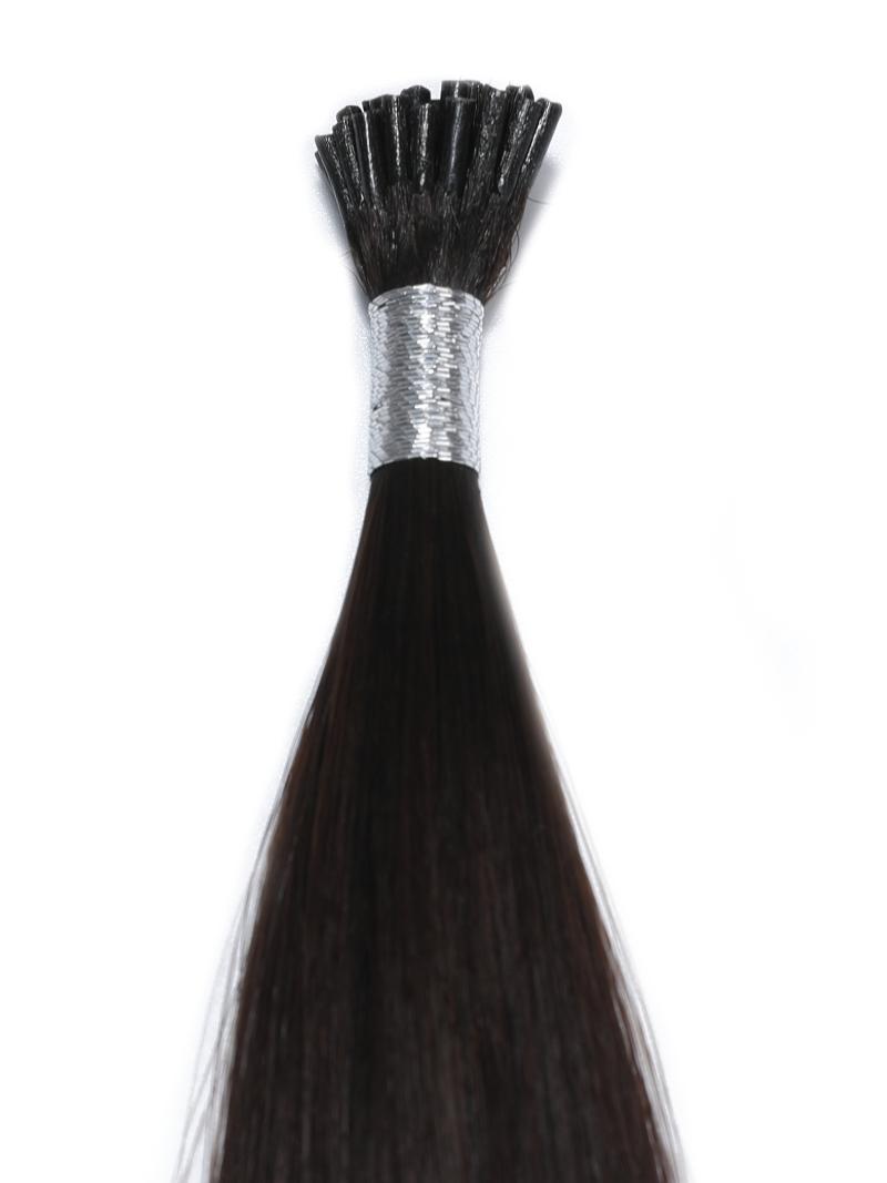 The UNice Off Black Human Hair I Tip Extension product image shows a black hair extension with a silver handle.