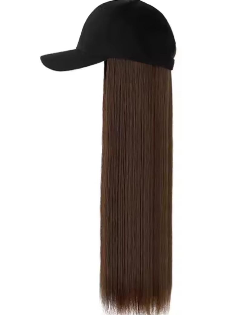 The UNice Black Straight Baseball Hat Glueless Wig product image shows a long brown wig with a black hat and straight texture, glueless wear.