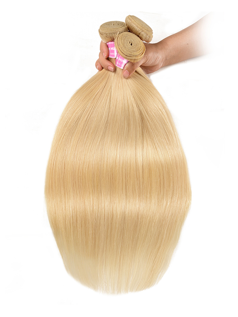 The UNice Hair 613 Blonde Virgin Human Hair Extension Bundles 10-24 Inch 3PCS Straight Hair product image shows blonde blonde hair and straight texture, 613 blonde.