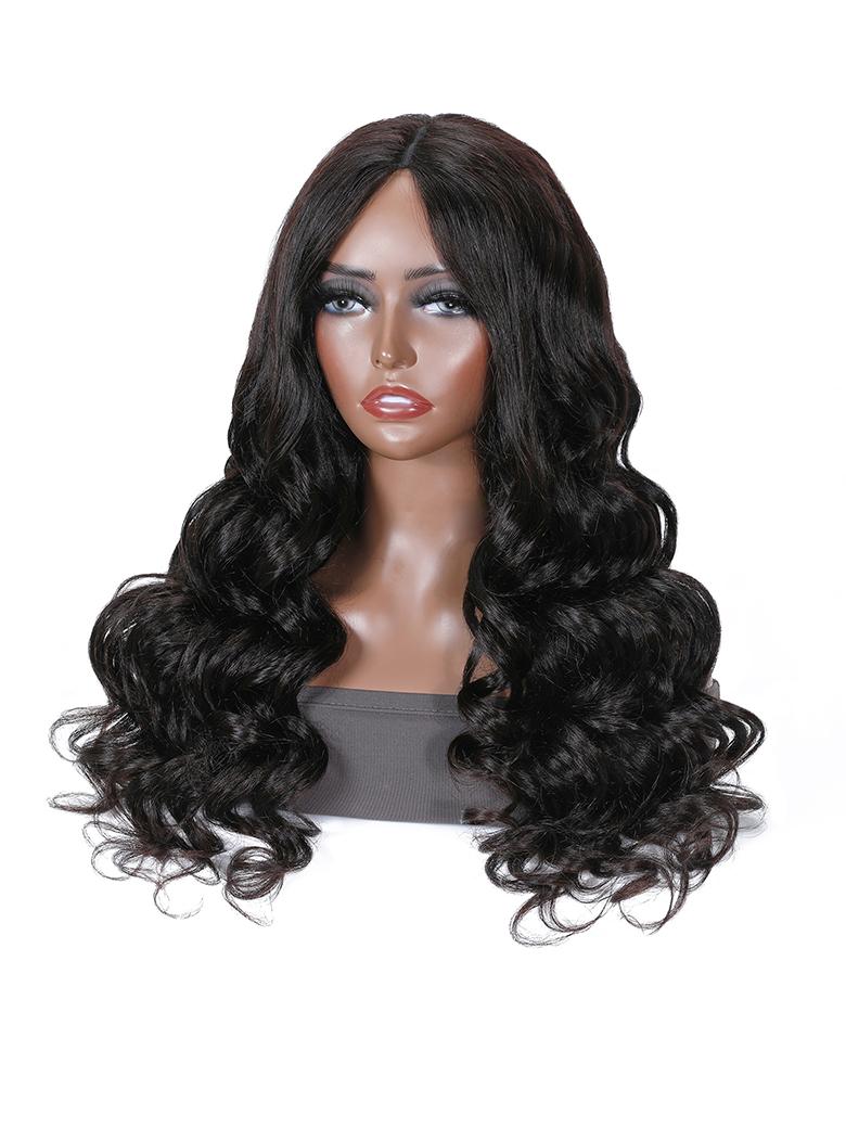 The UNice 22''= $89 Beginner Friendly V Part 150% Density Natural Black Body Wave Wig product image shows a wig with long hair and a black wig and body wave texture.