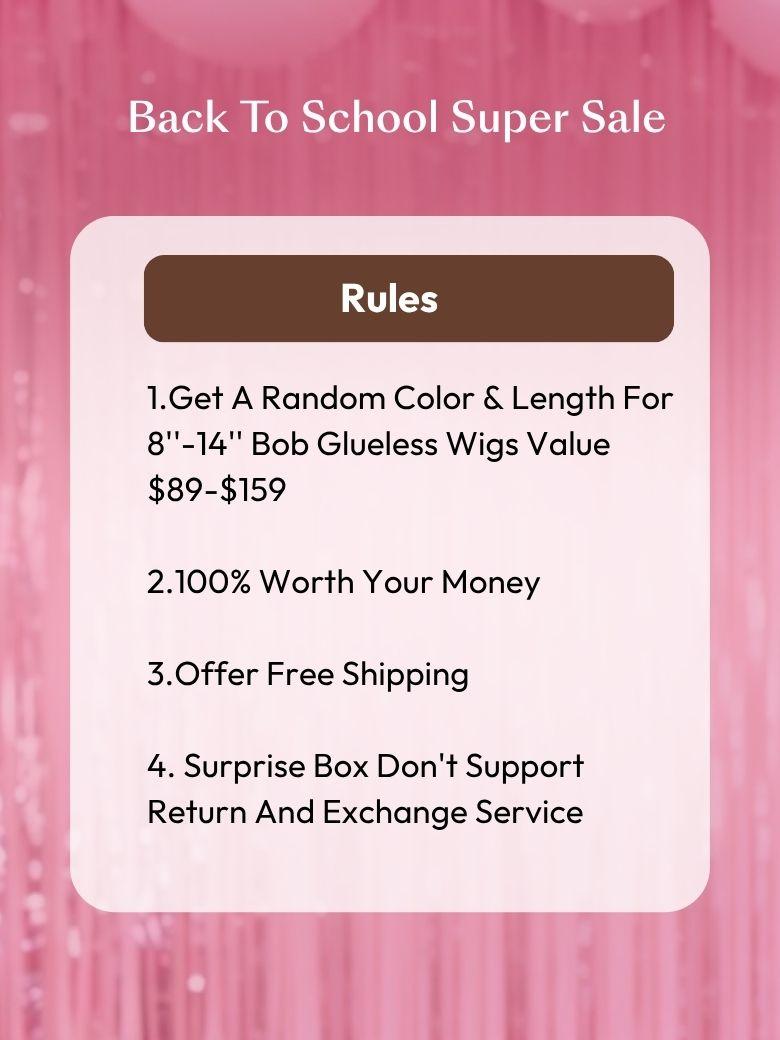 The UNICE $89 Surprise Box Randomly Get 22''-30'' 13x4 Pre-Everything wig Value $329-$499 image highlights t0th Anniversary Unbeatable Deals, Rules, 1.GetA RandomColor&.
