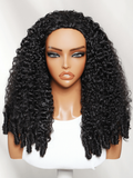 The UNice Half Wig MeltLine Burmese Curly with Finger Coily Ends Beginner Friendly with product image shows a wig with curly hair on a mann mann and Burmese curly.