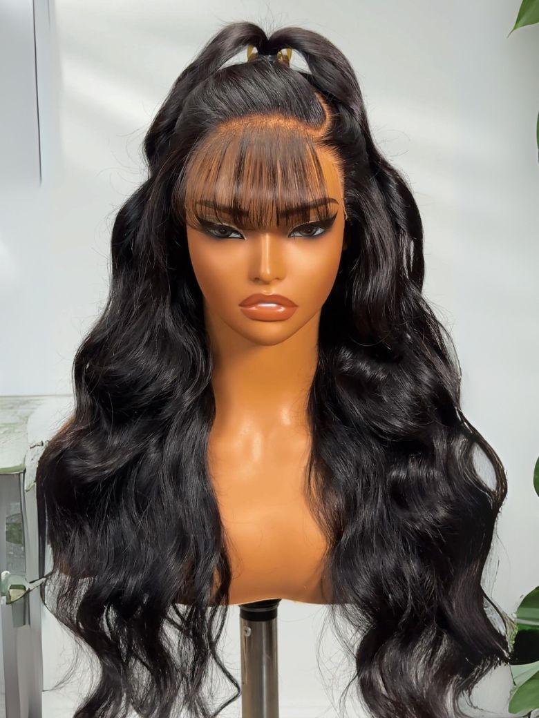 The UNice 13x4 Pre-Everything Side-Part Fluffy Loose Wave Drawstring Wig With Wispy Air product image shows a wig with long hair on a mann and loose wave texture, 13x4.