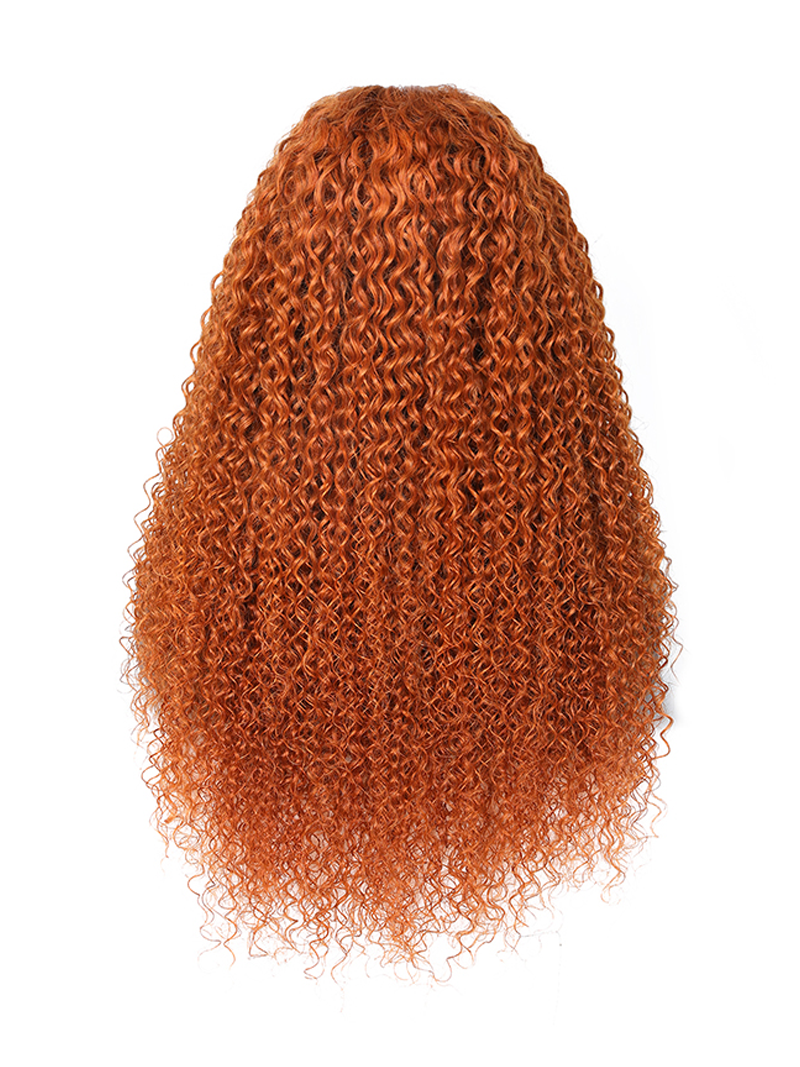 The UNice Hot Ginger Color Glueless Lace Jerry Curly Human Hair Lace Part Wig 150% Density product image shows a curly wig with red hair and jerry curl texture, curly.