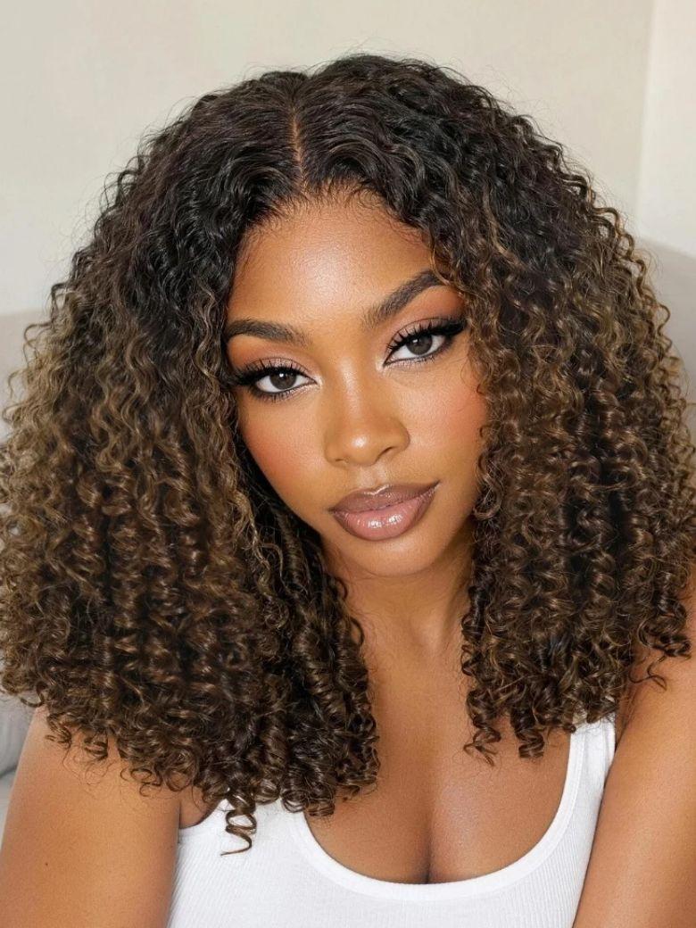 UNice Golden Brown Highlights Straight to Water Wave Wig Bye-Bye Slip™ 7×5 Lace Closure Glueless Glam-Ready 2-in-1 Styling Versatile Look
