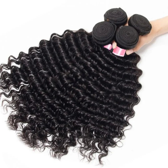 Deep Wave 4 Bundles With 4x4 Lace Closure Human Hair Closure With Bundle Deals
