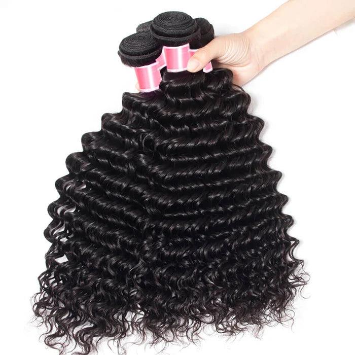 Deep Wave 4 Bundles With 4x4 Lace Closure Human Hair Closure With Bundle Deals