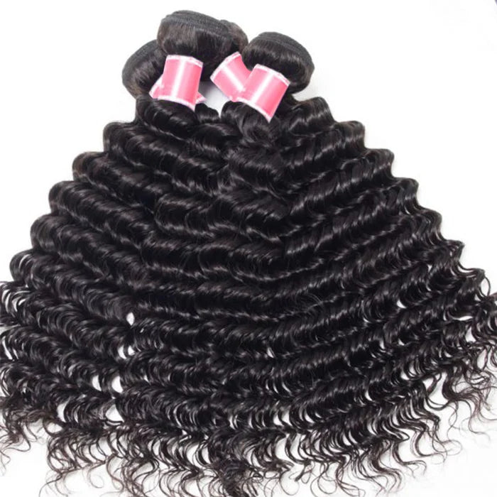 Deep Wave 4 Bundles With 4x4 Lace Closure Human Hair Closure With Bundle Deals