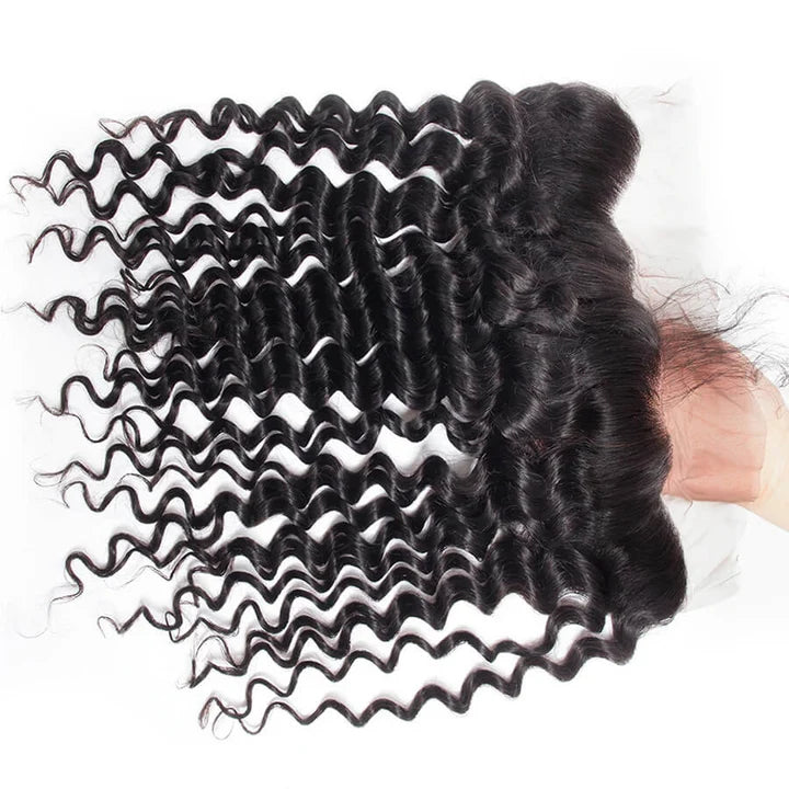 13x4 Deep Wave Transparent Lace Frontal Hair Ear to Ear Lace Frontal Human Hair 12A Quality