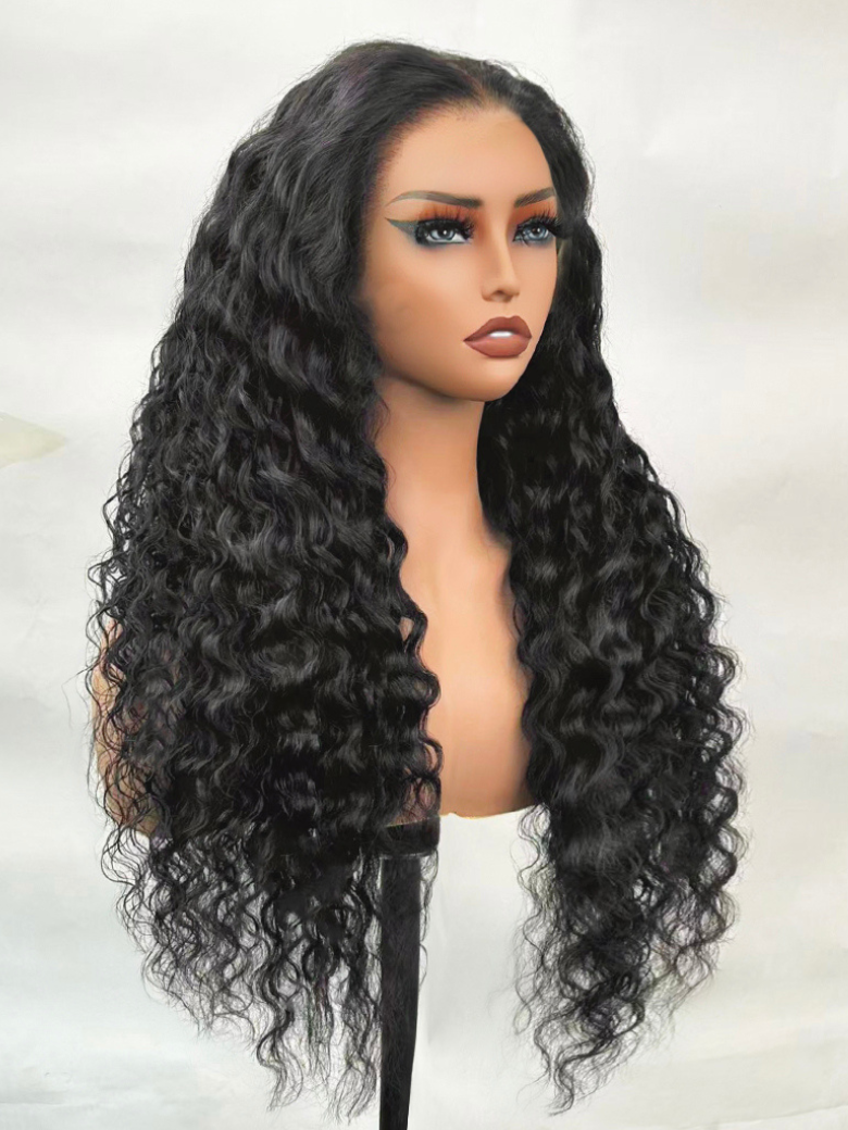 The UNice 13x4 Bye Bye Slip Lace Frontal Soft Water Wave Glueless Wig with Fluffy Loose visual image position 3 shows a wig with long curly hair | water wave texture.