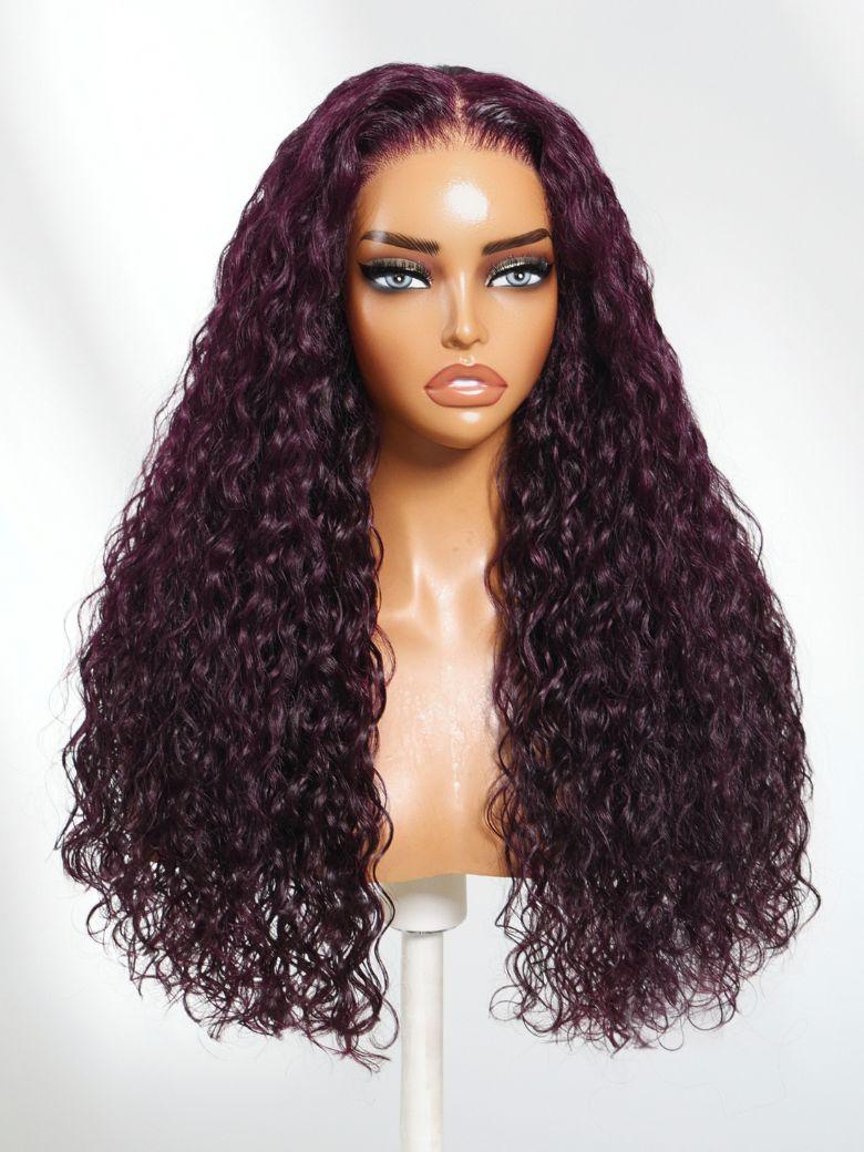 UNice 13x4 Bye-Bye Slip™ Lace Frontal Black Cherry Water Wave Glueless Drawstring Wig 100% Human Hair 150% Density