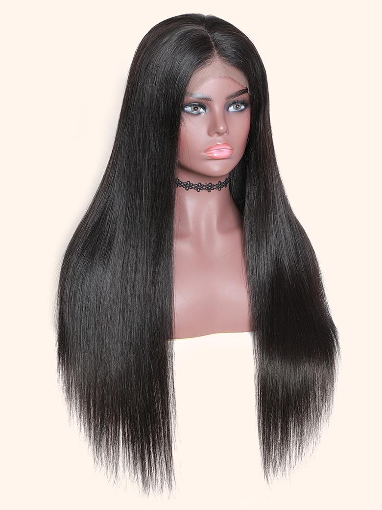 The UNice 200% Density 13x4 Transparent Lace Frontal Black Straight 7x5 Bye Bye Knots visual image position 6 shows a wig with long hair on a mann | straight texture.