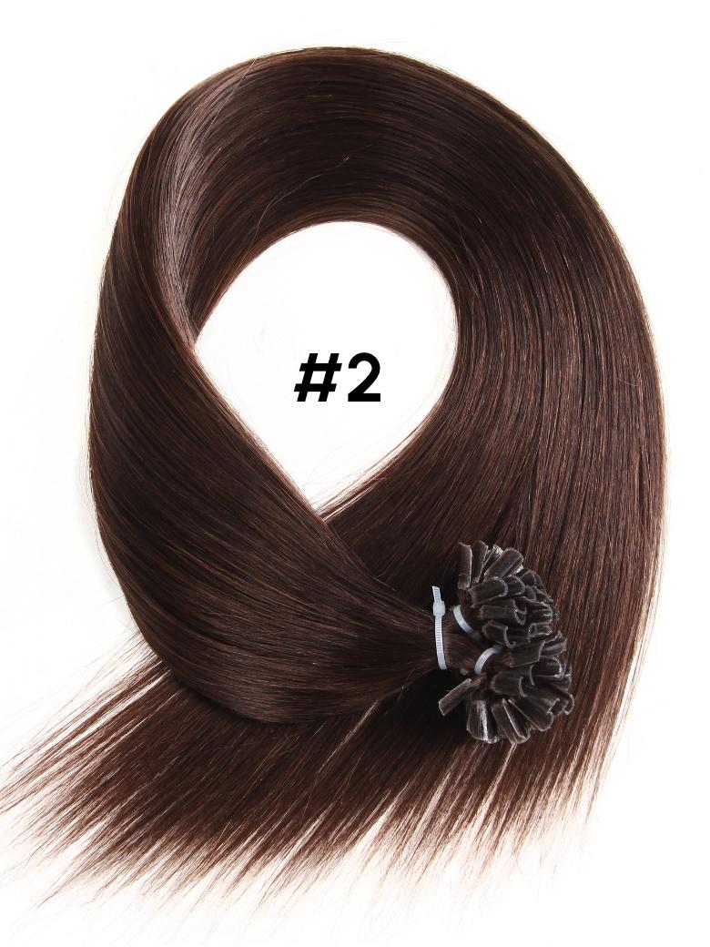 The UNice KERAHERO U-TIP STRAIGHT: 50G is shown with a piece of hair with a flower on it and straight texture.