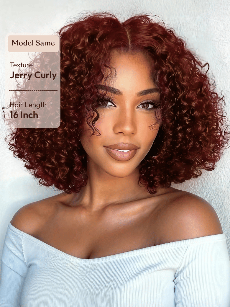UNice Reddish Brown Jerry Curly Wig Bye-Bye Slip™ 7x5 Lace Closure Glueless Glam-Ready Night Out Statement Curls Eye-Catching Color