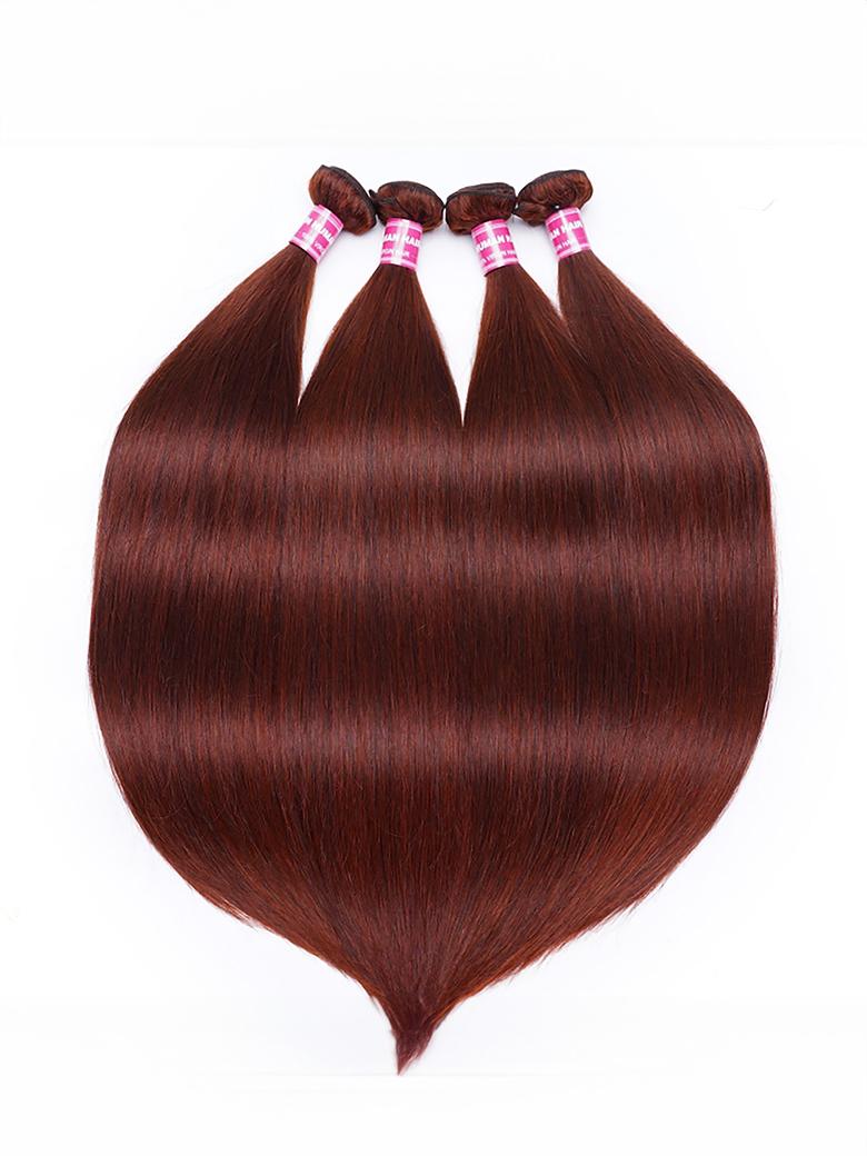 The UNice Vibrant Reddish Brown Silky Straight 4Pcs 100% Remy Human Hair Bundles Deal product image shows virgin hair extensions straight straight straight straight.