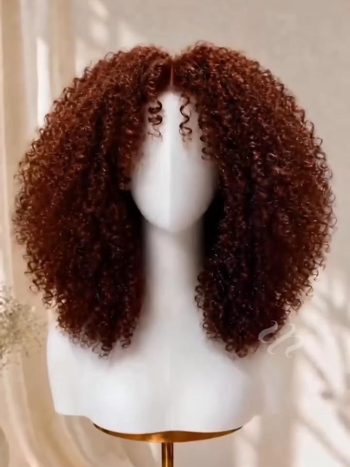 The UNice 7x5 Bye Bye Slip Wig Glueless Lace Sunset Afro Kinky Curly & Jerry Curly for product image shows a wig with curly hair on a mann and kinky curly texture, jerry.