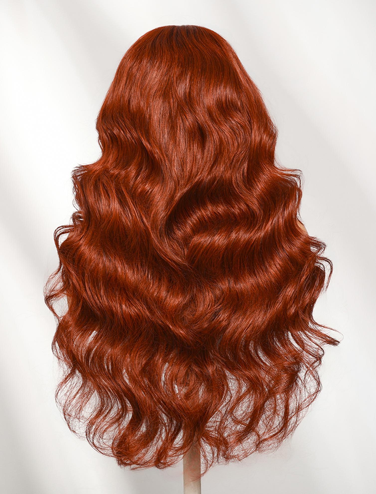 UNice Loose Wave with Bangs Reddish Brown Bye-Bye Slip™ 7x5 Lace Glueless Human Hair Wig for Beginners