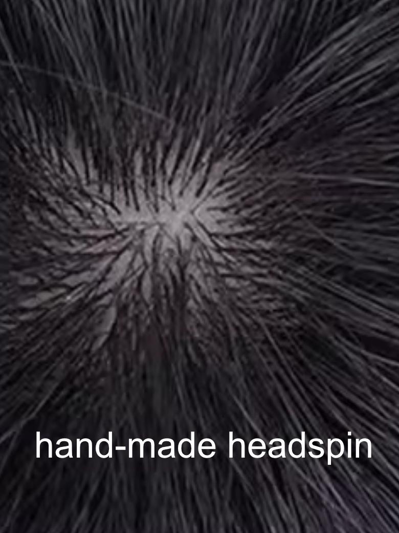 The UNice 14 Inch UNice Machine-Made & Hand-Made Natural Black Curly Bob Wig With Bangs image highlights hand-made headspin, a black hair with a white background.