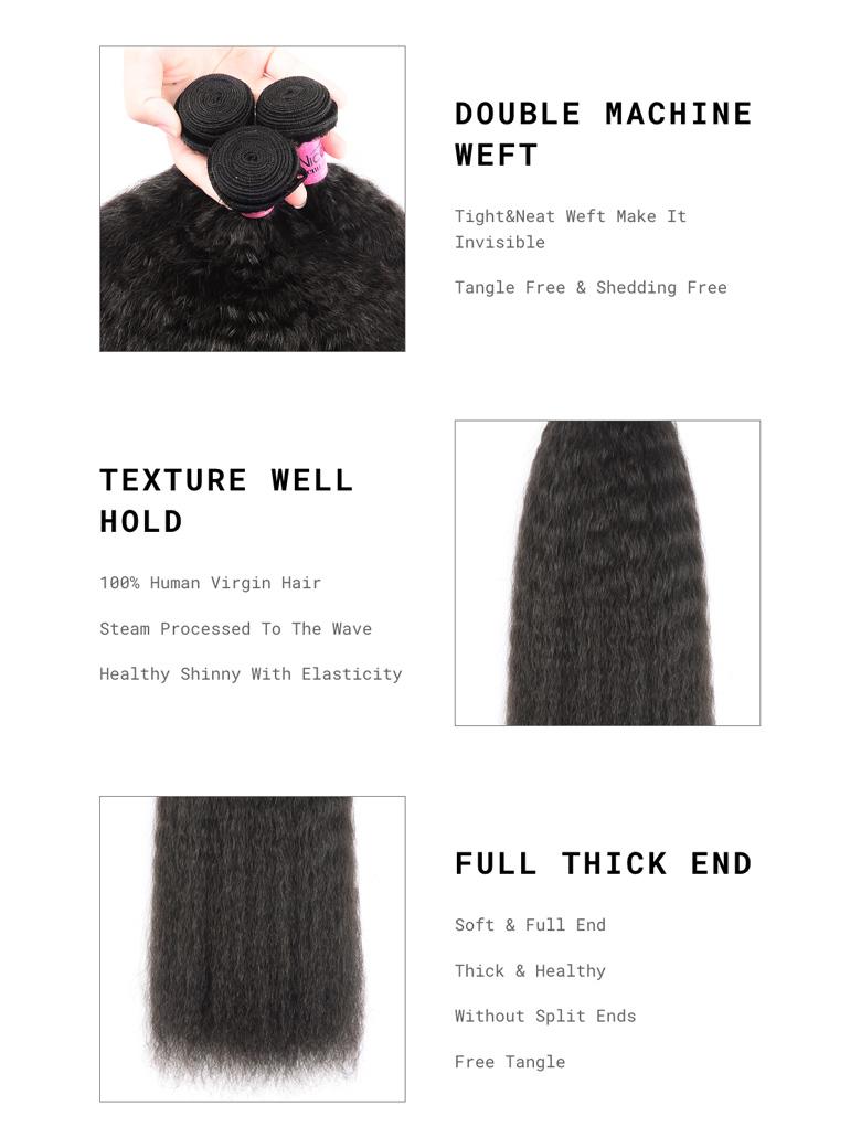 The UNice Hair Icenu Series Hair Products 1Bundle Virgin Human Hair Kinky Straight Bundles image highlights DOUBLEMACHINE, WEFT, Tight&Neat Weft Make It, Invisible.