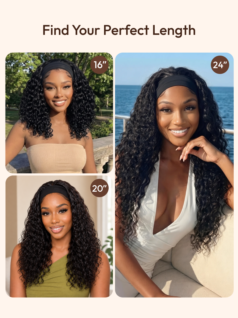 UNice Water Wave In Natural Black 2-In-1 Switch™ Breathable Headband Wig with Flexible Drawstring