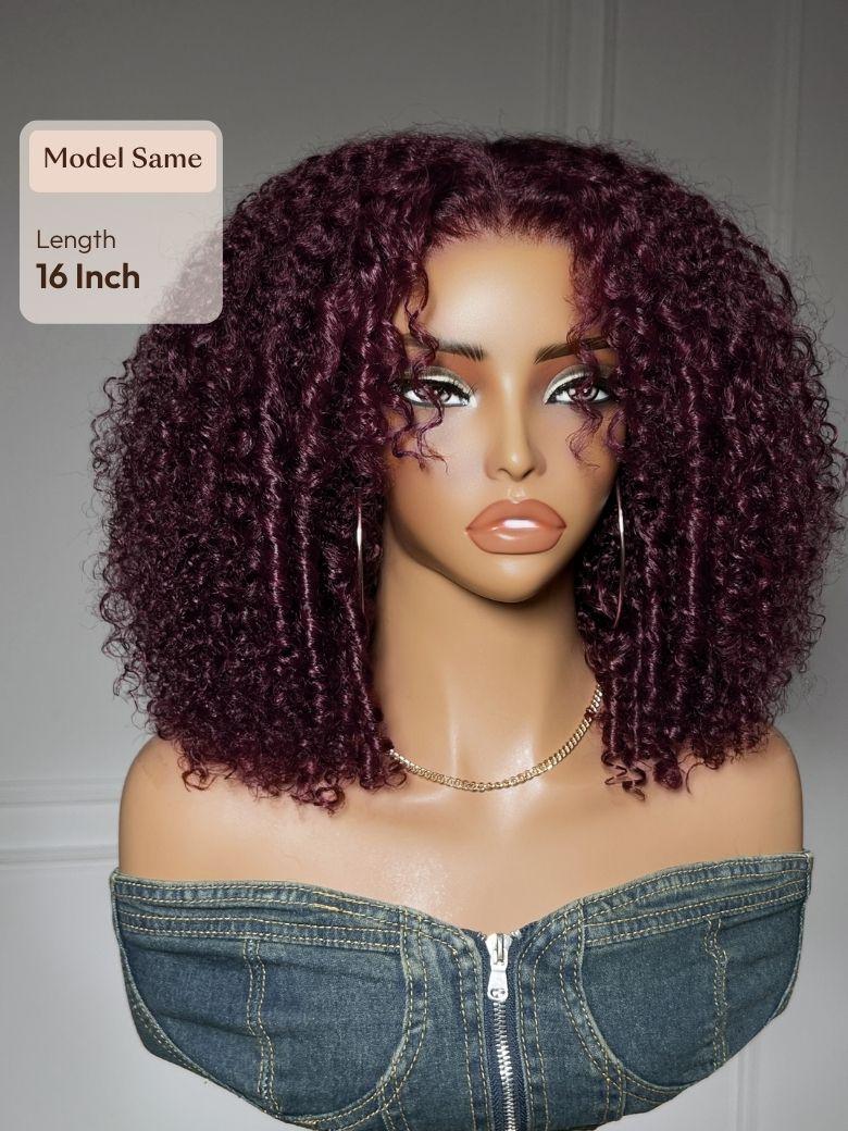 UNice Black Cherry Afro Kinky Curly Wig With Finger Coil Ends Bye-Bye Slip™ 7x5 Glueless Wig Throw and Go