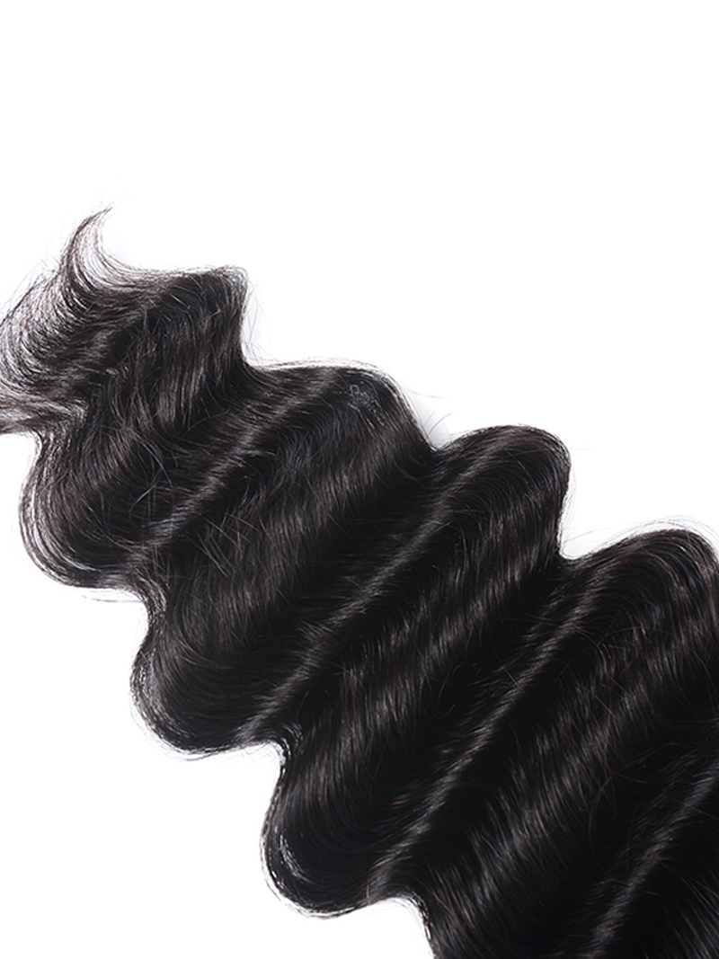 The UNice Hair 1 Bundle Virgin Human Hair Loose Deep Wave product image shows a black hair extension and deep wave texture, bundle fullness, virgin human hair quality.