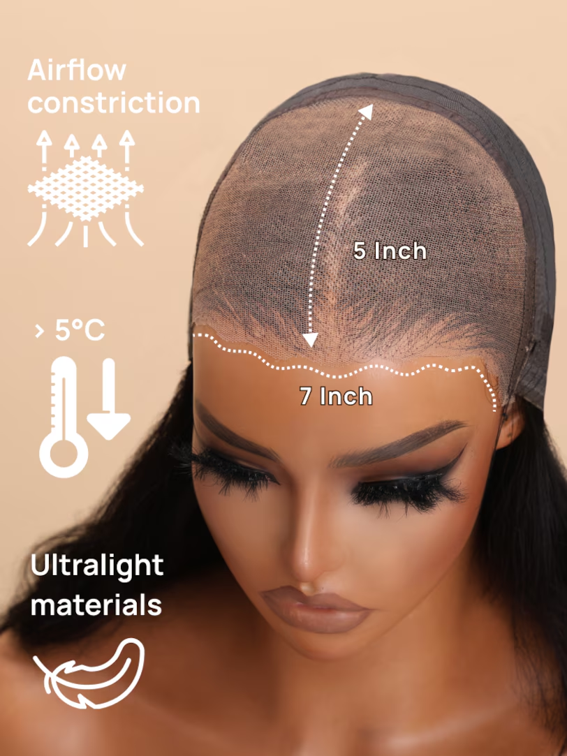 A model displays the UNice Bye Bye Knots 7x5 Lace Reddish Brown Yaki Bob Wig, showing a model with a hairline and a hairline and yaki texture, reddish brown, 7x5.
