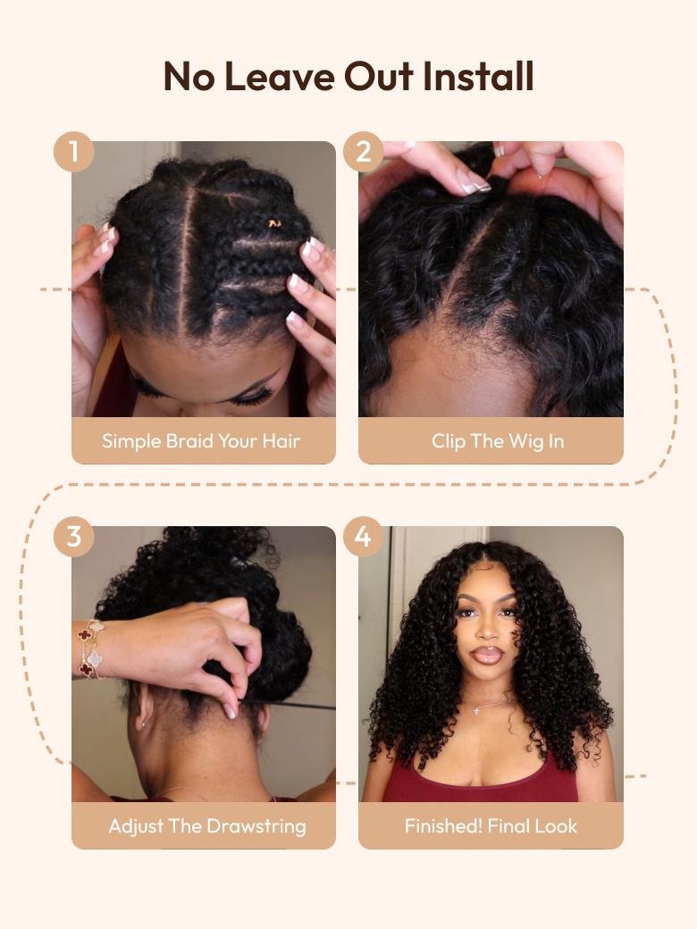 UNice InvisiBlend™ V Part Bouncy Water Wave Curly Seamless Blending Wig With Drawstring Protect Your Natural Hair