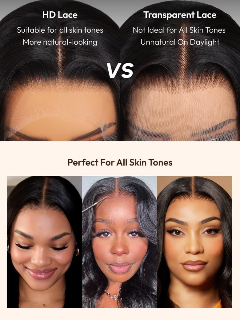 UNice 5x5 & 7x5 Thin HD BlendAway™ Pre Cut Lace Closure Glueless Body Wave Affordable Bouncy Wig with ByeBye-Knots Match All Skin Tones