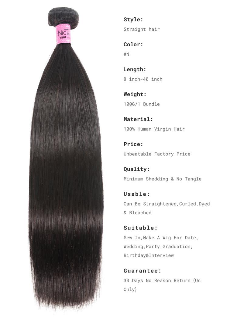 The UNice 5x5 HD Invisible Lace Closure With 3Pcs Straight Human Hair Bundles image highlights Style, NIce, Straight hair, cen, virgin straight hair and straight.