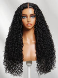 The UNice Bye Bye Slip 7x5 Lace Natural Black 4D Mixed Texture Burmese Curly Wig with product image shows a wig with long curly hair on a mann mann and Burmese curly.