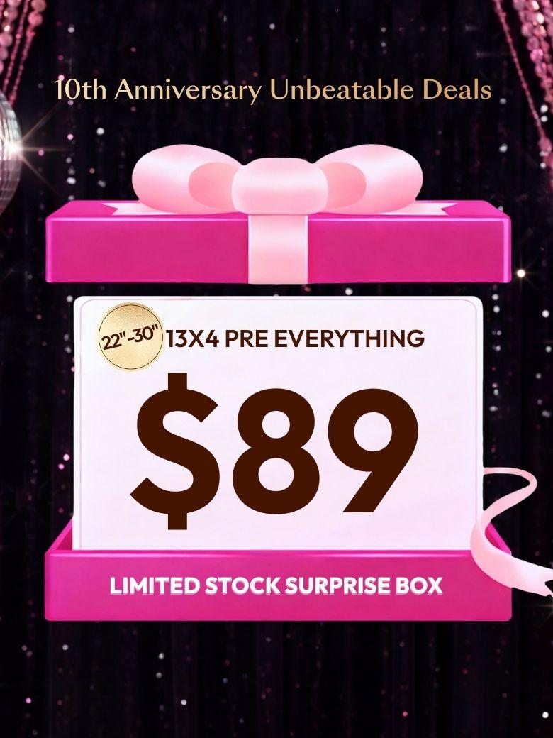 The UNICE $89 Surprise Box Randomly Get 22''-30'' 13x4 Pre-Everything wig Value $329-$499 image highlights 10th Anniversary Unbeatable Deals, 22"-3013X4PREEVERYTHING.