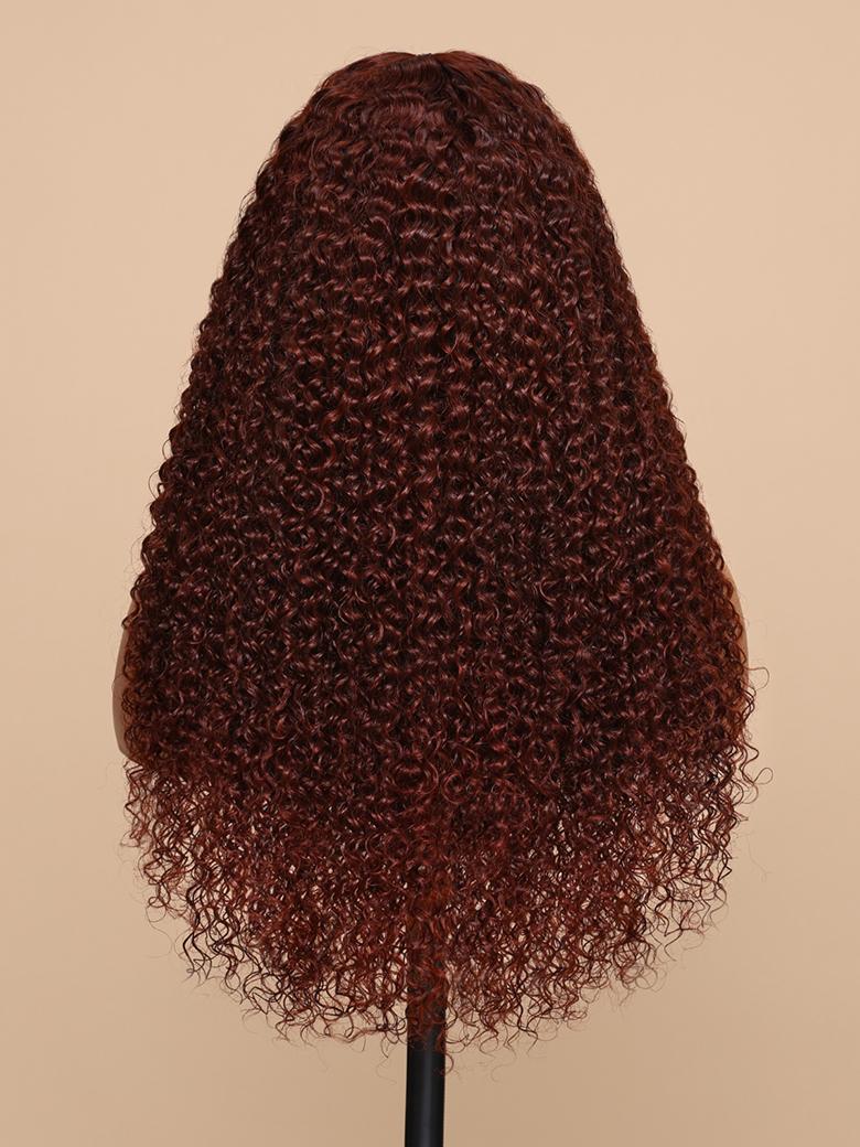 The UNice 13x4/7x5 Glueless Lace Bye Bye Knots Wig Reddish Brown Curly Wig With Bleached visual image position 8 shows a wig with curly hair on a mann | curly texture.