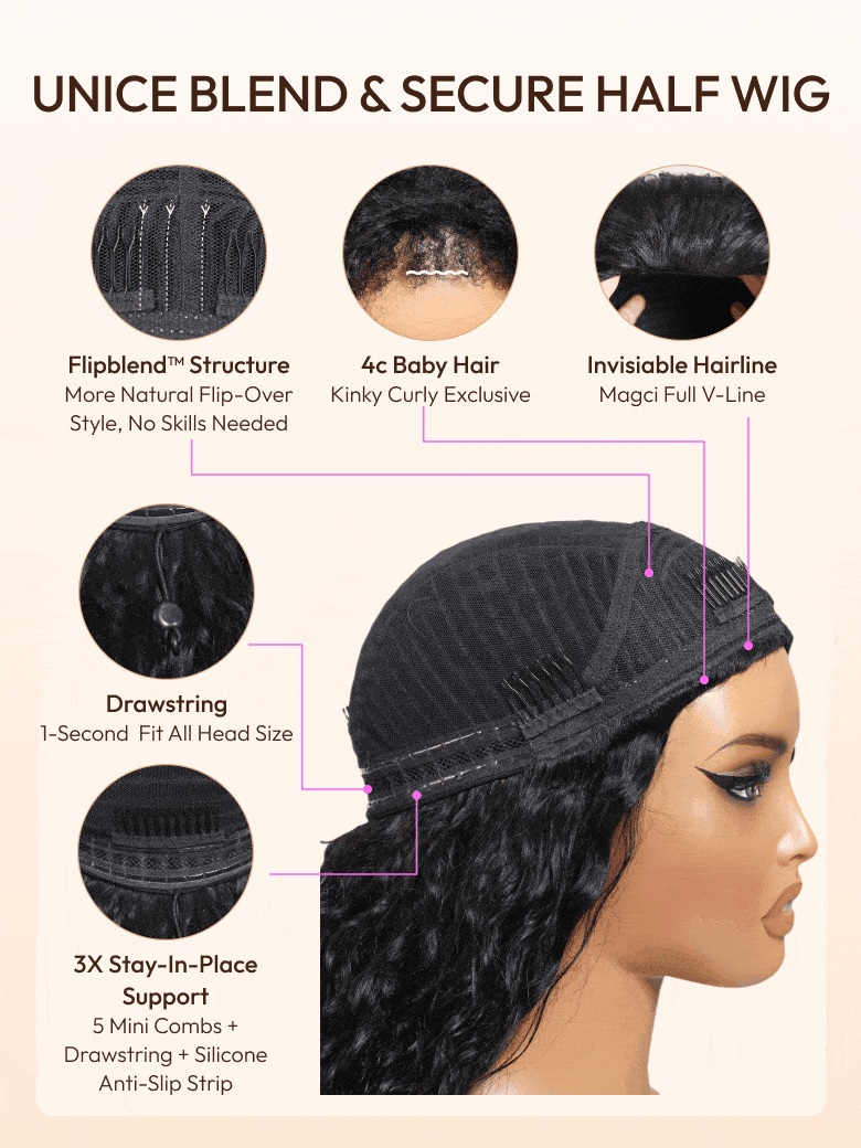 UNice Copper Ombre Curly Half Wig Flip Over Glam-Ready Dark Roots Beginner-Friendly Daily Styling
