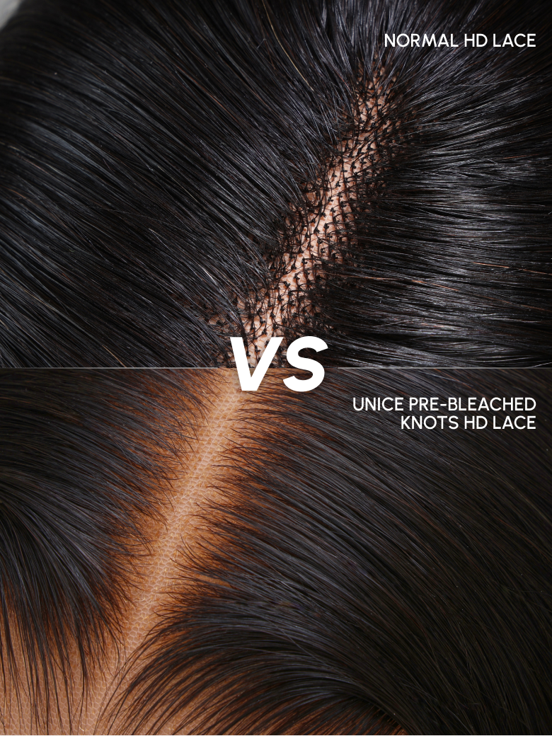 A model displays the UNice 40 Inch 200% Density Undetectable HD Lace Front Body Wave Human Hair Wig Pre, showing a woman ' s hair with a hair loss and hair loss and body.