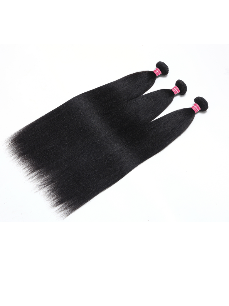 The UNice Hair Bundles 3 Pcs/pack Hair Natural Yaki Texture Virgin Human Hair product image shows virgin hair bundles and yaki texture, bundle fullness.
