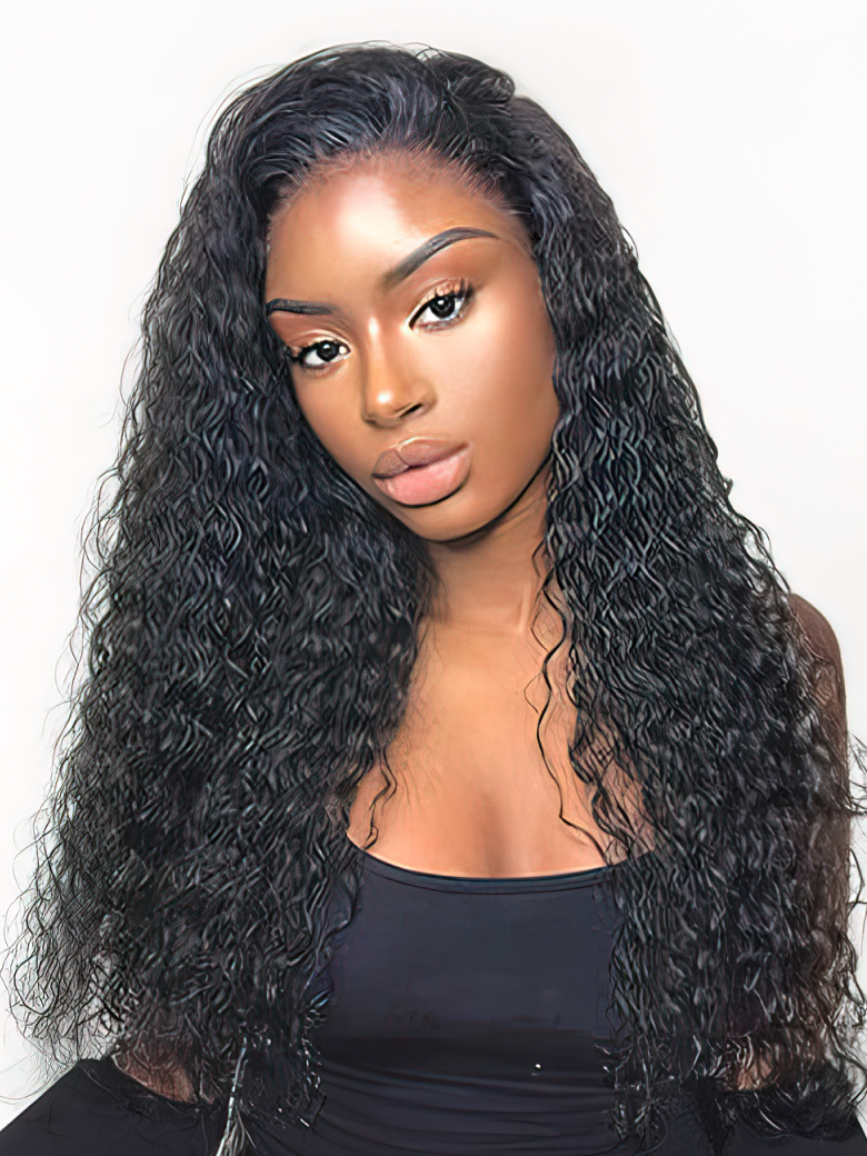 The UNice Brazilian Jerry Curly Virgin Hair 4pcs/pack visual image position 2 shows a model with long curly hair | jerry curl texture, curly texture.