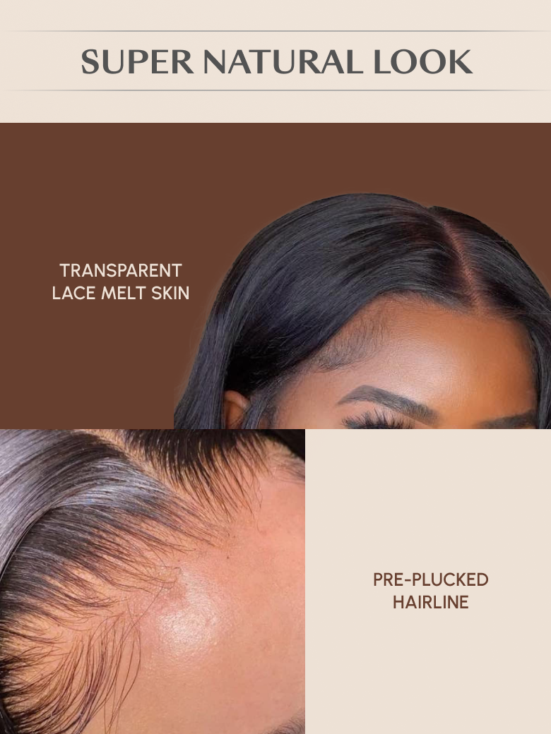 The UNice 6x4.5 Pre Cut Lace Curly Wig Put On And Go Quick Easy Black With Blonde Highlights visual image position 9 shows a model with a hair transplant and a hair.