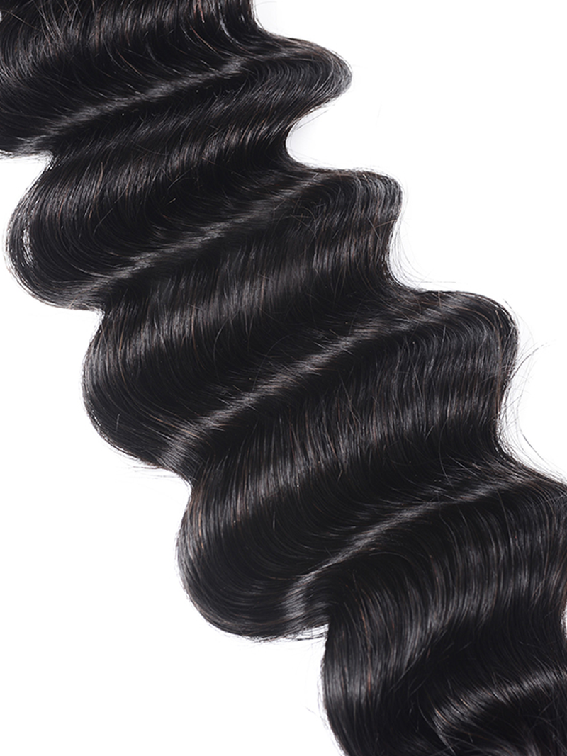 The UNice Hair 1 Bundle Virgin Human Hair Loose Deep Wave visual image position 8 shows a black hair extension | deep wave texture, bundle fullness.