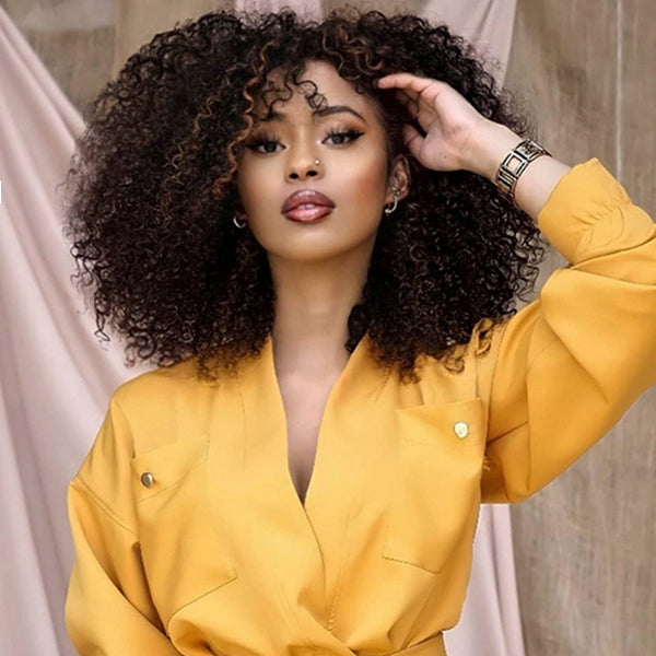 Outlet | Throw On & Go | Full & Highlight Curly Wig With Bangs