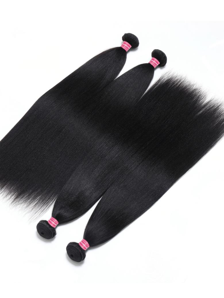The UNice Yaki Hair Bundles 4 Pcs/pack Yaki Virgin Human Hair product image shows brazilian straight hair bundles and yaki texture, bundle fullness.