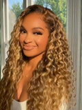 The UNice 13x4 Bye Bye Slip Lace Frontal Caramel Brown With Honey Blonde Highlights product image shows beyonce ' s new hair is a big hit and water wave texture, honey.