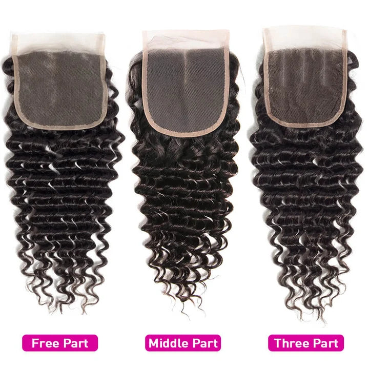 4x4 Transparent Lace Closure Deep Wave Human Hair Closure Natural Black Hair Top Swiss Lace