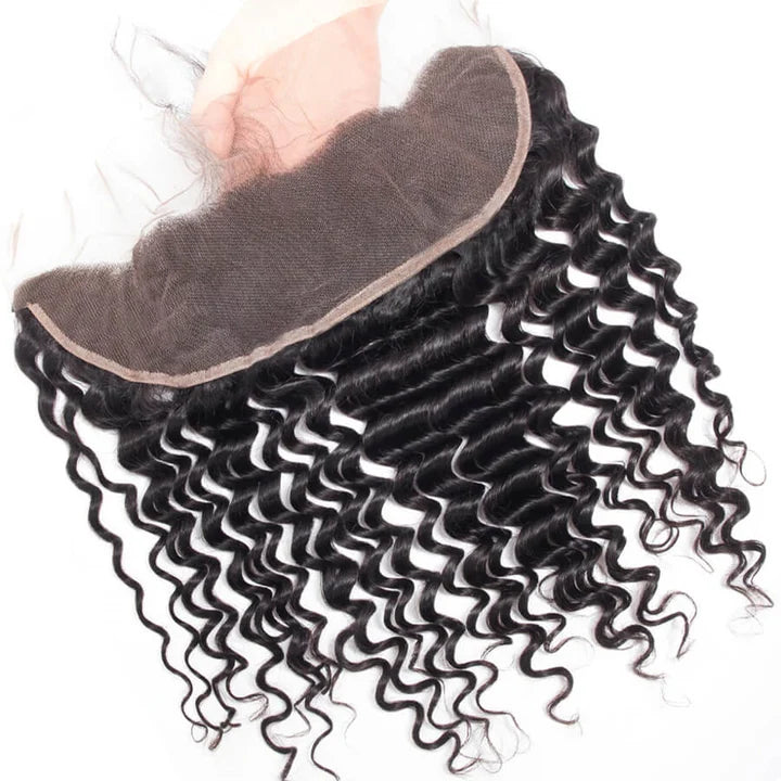 13x4 Deep Wave Transparent Lace Frontal Hair Ear to Ear Lace Frontal Human Hair 12A Quality