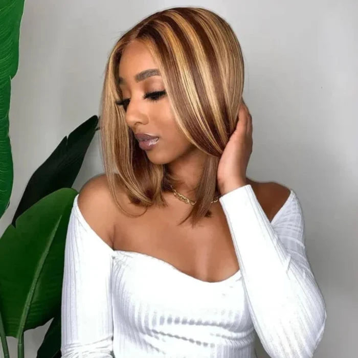 Honey Blonde Highlight P4/27 Bob Wig Human Hair 13x4 Lace Frontal Wig