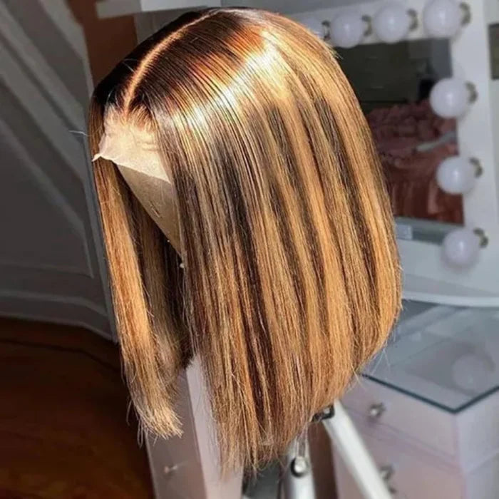 Honey Blonde Highlight P4/27 Bob Wig Human Hair 13x4 Lace Frontal Wig