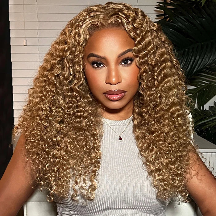 Blonde Curly 13x4 HD Lace Frontal Wigs 100% Human Hair Low Maintenance Glueless Wigs For Beginner