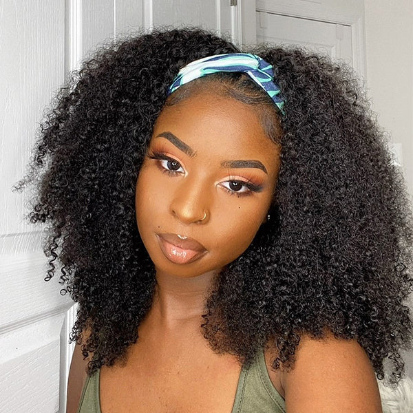 Winback Sale | Natural Black Jerry Curly No Lace Glueless Free Part Long Headband Wig