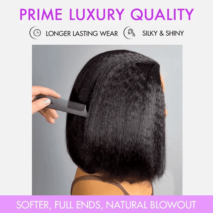 Kinky Straight 13x4 Full Frontal Glueless Bob Pre Plucked 100% Human Hair